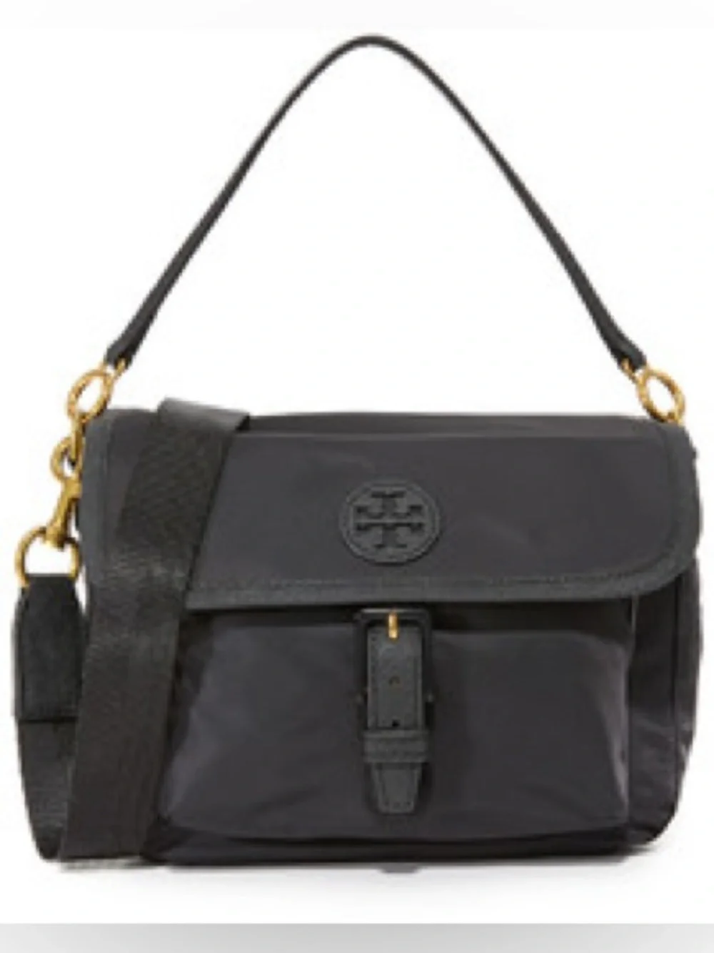 Tory Burch Scout Nylon and Leather Crossbody Black Purse